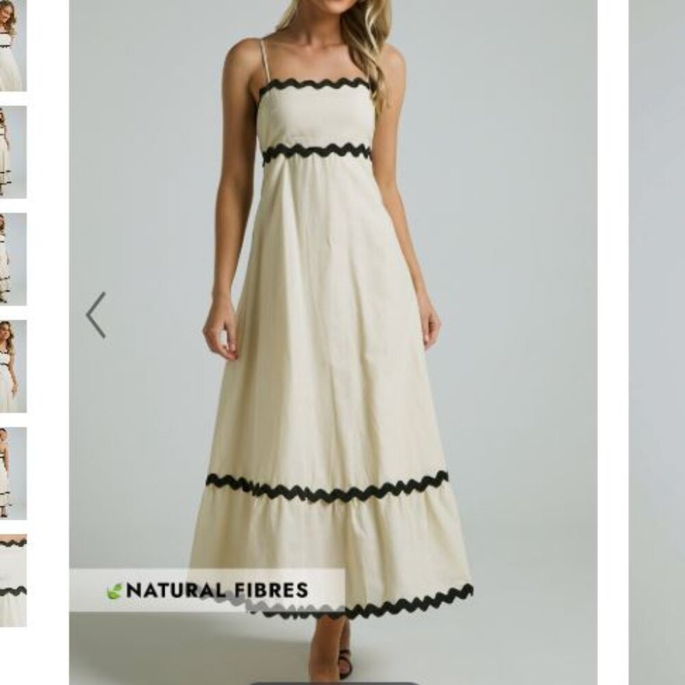 NWOT Showpo Moriseth Midi Dress Linen Sleeveless Fit Flare Dress in Cream Size 4
